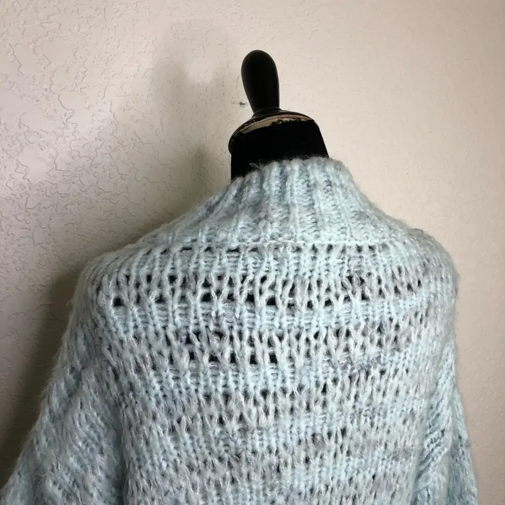 Urban Outfitters light blue semi open knit mock turtleneck sweater size Medium